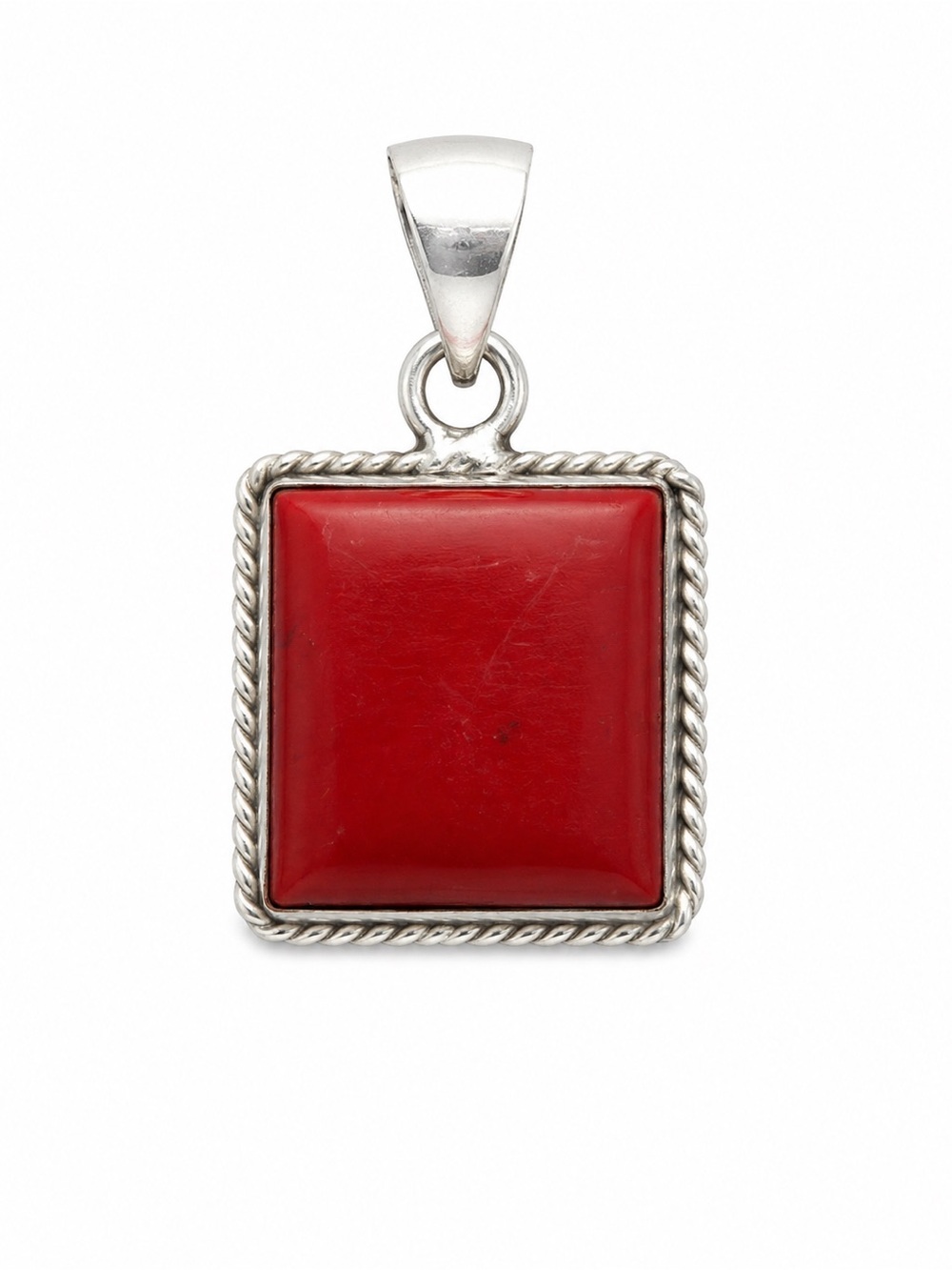 Red Square Pendant Necklace - Silver Frame